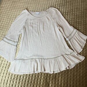 Counterparts Taupe Crinkle Boho Blouse Size Large Rayon